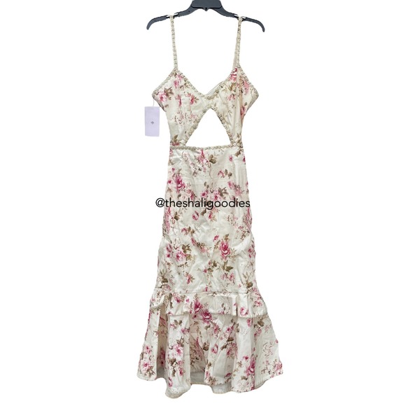 V. CHAPMAN The Luna Dress English Rose Floral Cutout Embellished Beaded Midi - Picture 6 of 11